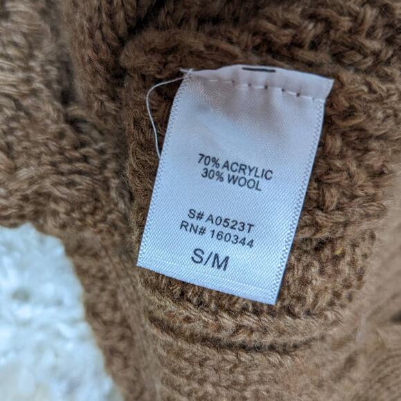 Beige Botany Cable Knit Open Back Wool Blend Sweater Brown Size Small - Picture 5 of 13